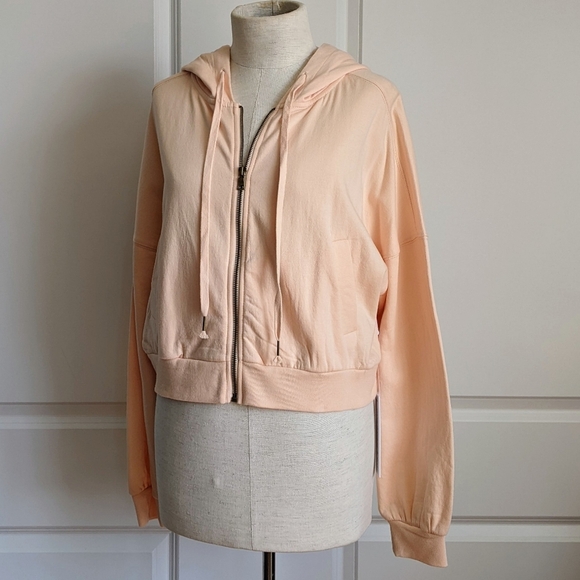 Young Fabulous & Broke Hoodie Cropped Full Zip Front Faux Pockets Peach M NWT - Picture 8 of 11